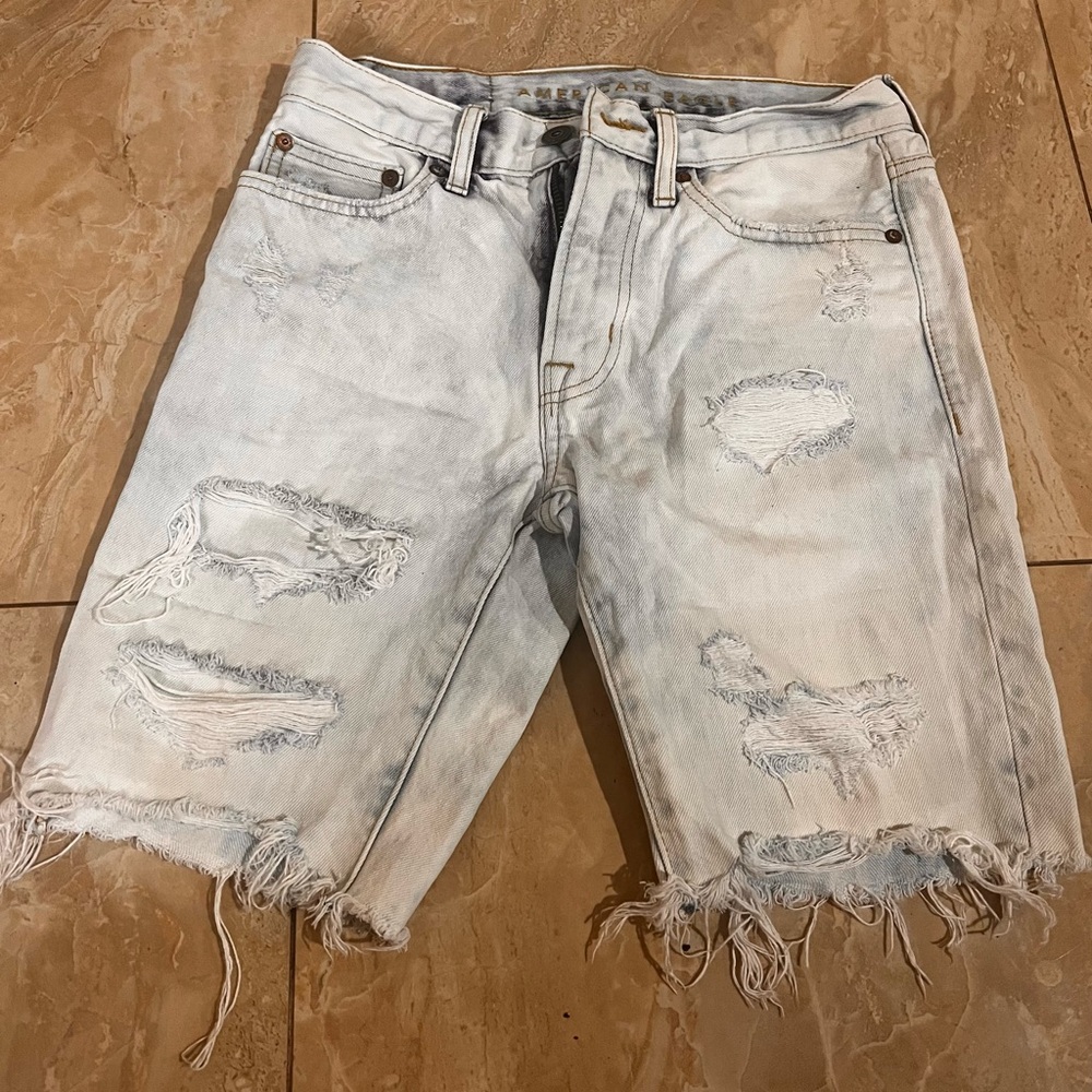 Distressed Light Blue Denim Shorts